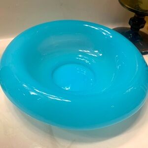 Beautiful blue opaline Fenton bowl 9” rolled edged